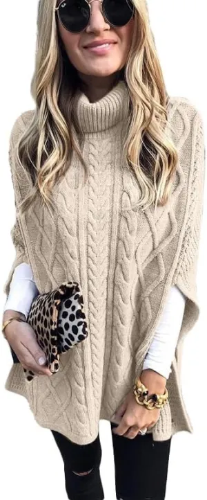 Women's Winter Warm Turtleneck Sweaters Cable Knitted Pullovers Sweater Shawl Wrap Dressy Casual Trendy Outfits