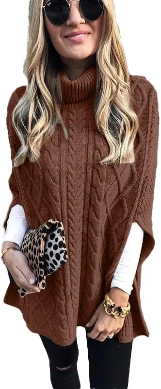 Women's Winter Warm Turtleneck Sweaters Cable Knitted Pullovers Sweater Shawl Wrap Dressy Casual Trendy Outfits