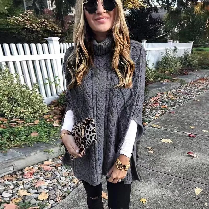 Women's Winter Warm Turtleneck Sweaters Cable Knitted Pullovers Sweater Shawl Wrap Dressy Casual Trendy Outfits
