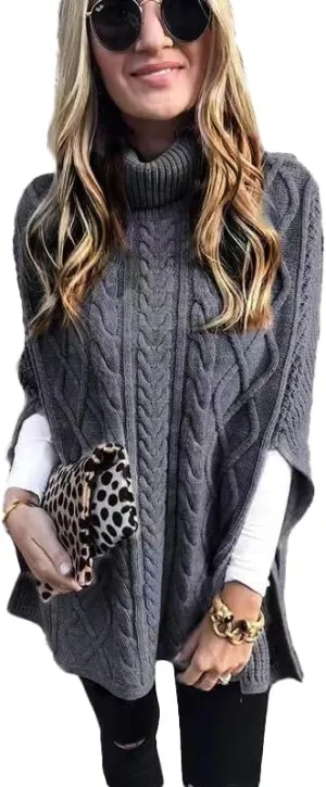 Women's Winter Warm Turtleneck Sweaters Cable Knitted Pullovers Sweater Shawl Wrap Dressy Casual Trendy Outfits