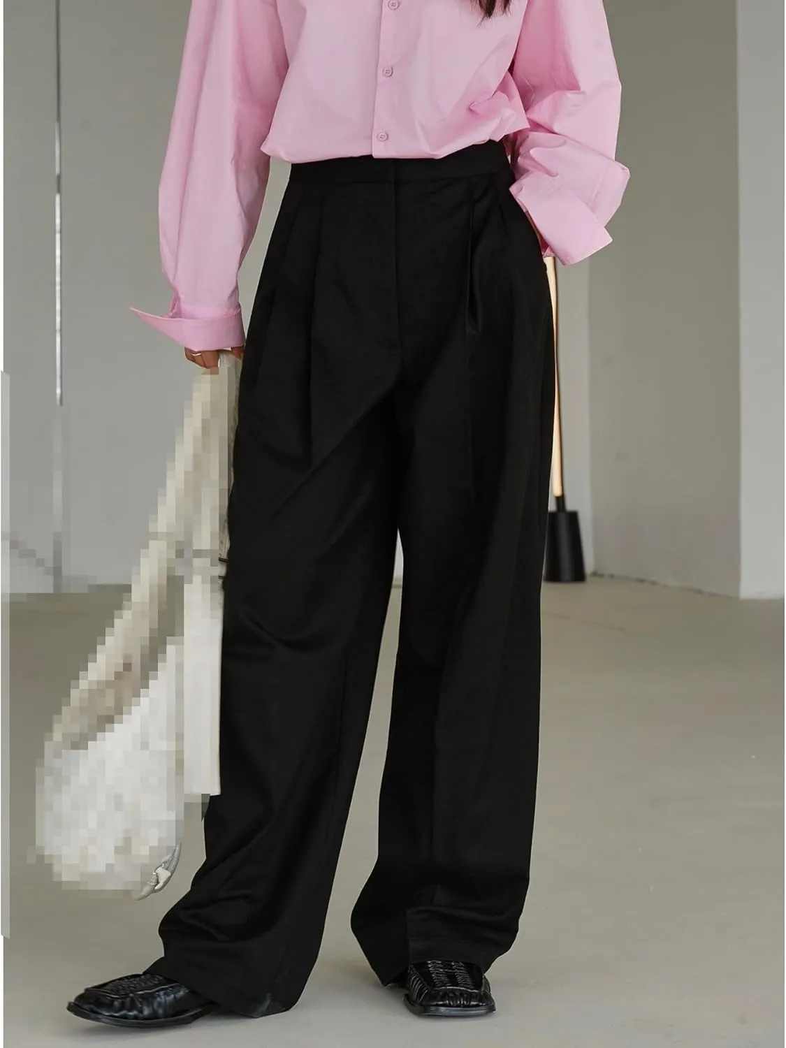 Women's Wool Pants Spring high-Waisted Straight-Leg Loose Dress Trousers