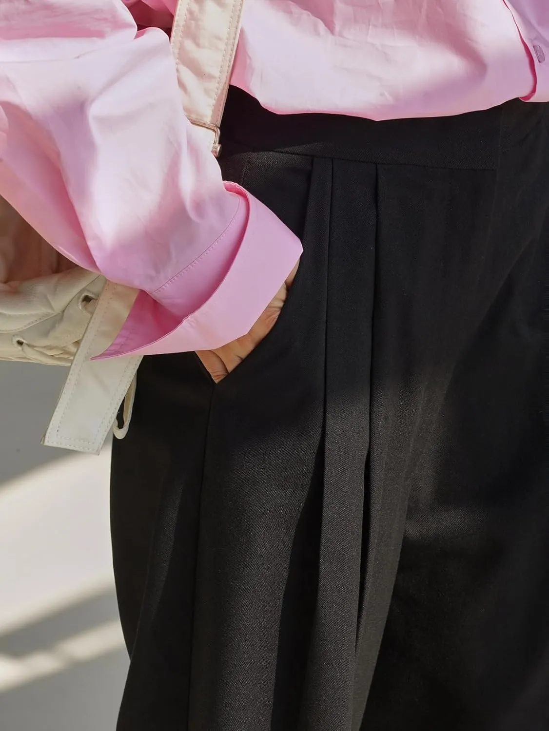 Women's Wool Pants Spring high-Waisted Straight-Leg Loose Dress Trousers