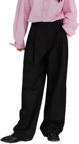 Women's Wool Pants Spring high-Waisted Straight-Leg Loose Dress Trousers