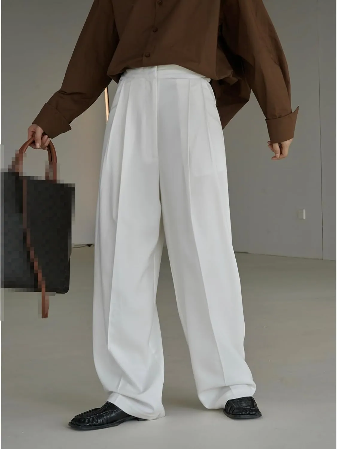Women's Wool Pants Spring high-Waisted Straight-Leg Loose Dress Trousers