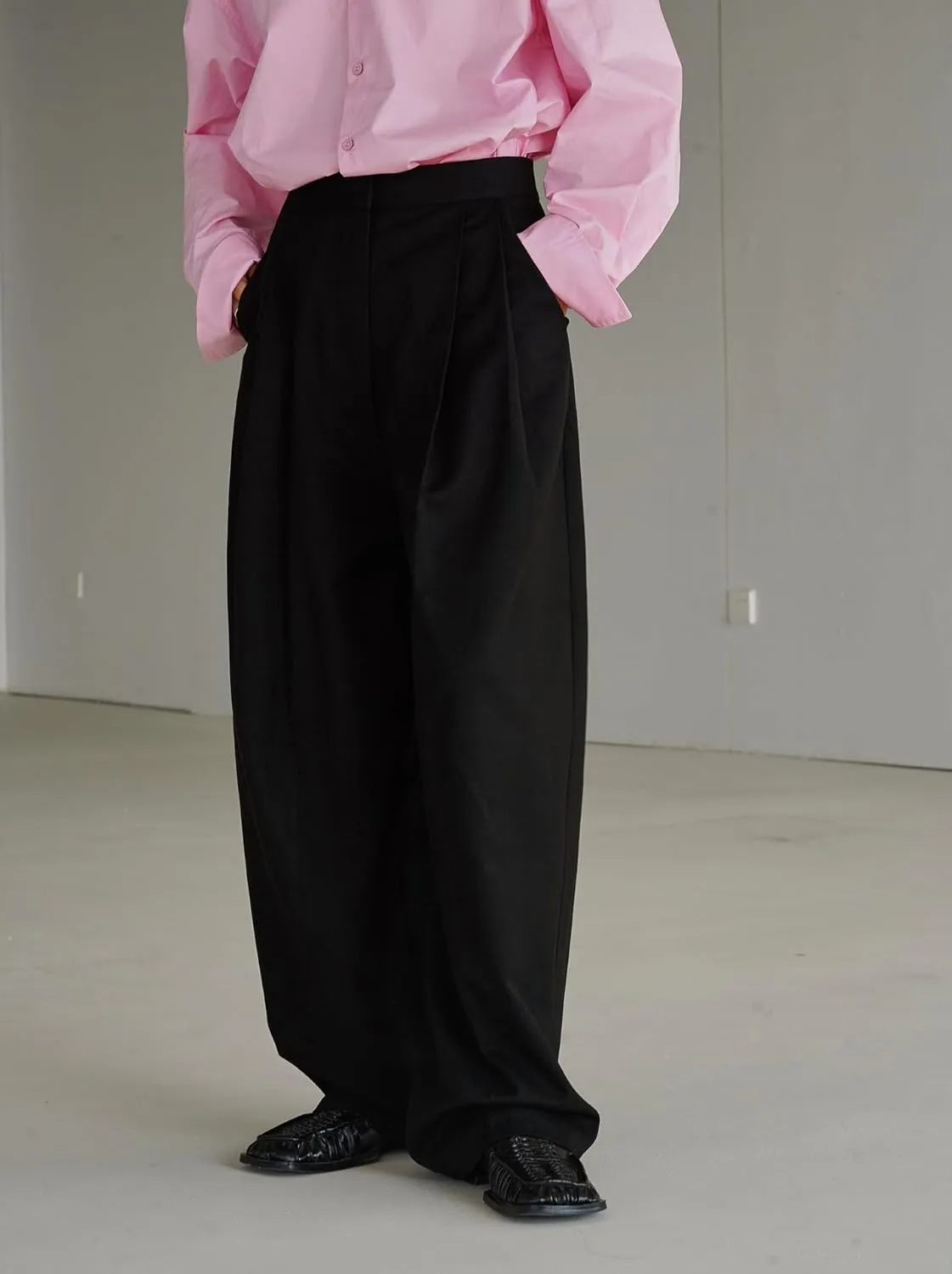 Women's Wool Pants Spring high-Waisted Straight-Leg Loose Dress Trousers