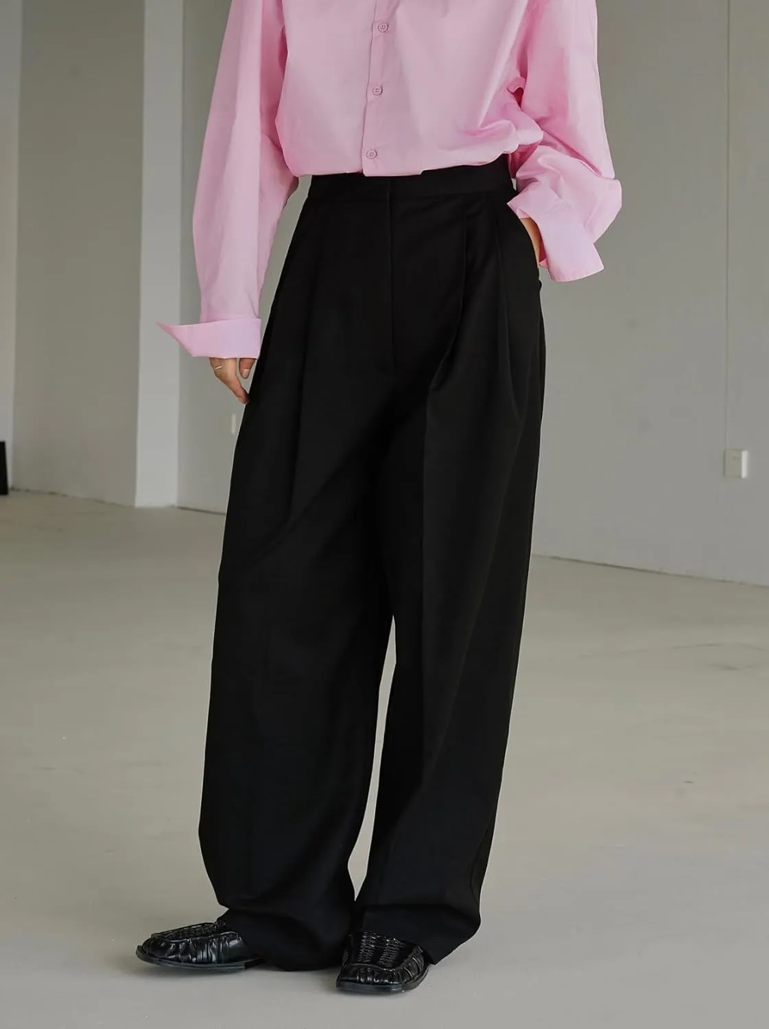 Women's Wool Pants Spring high-Waisted Straight-Leg Loose Dress Trousers