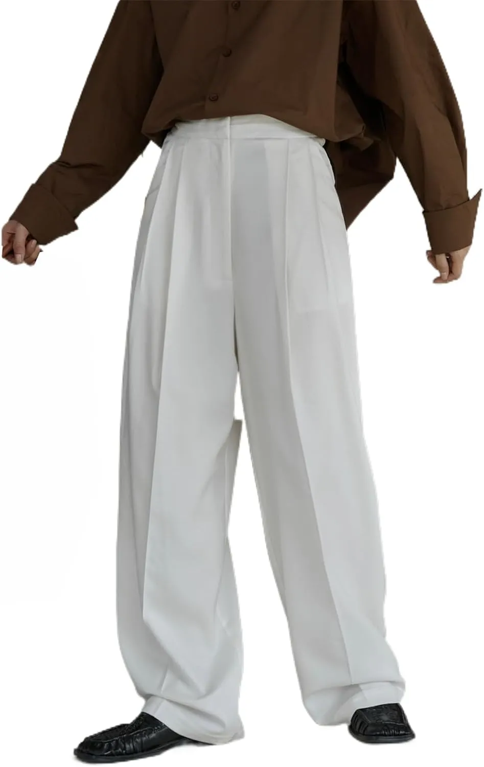 Women's Wool Pants Spring high-Waisted Straight-Leg Loose Dress Trousers