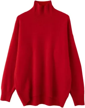 Women's Wool Sweater Solid Turtleneck Oversized Loose Fit Knitted Pullovers Female Classic Basic Thermal Swearter