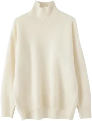 Women's Wool Sweater Solid Turtleneck Oversized Loose Fit Knitted Pullovers Female Classic Basic Thermal Swearter