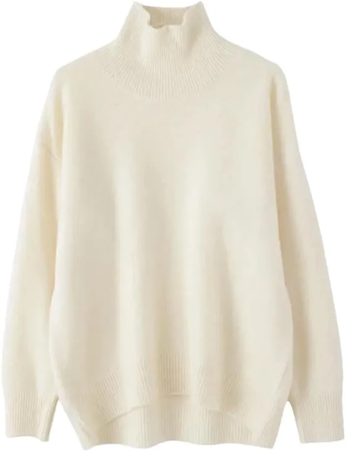 Women's Wool Sweater Solid Turtleneck Oversized Loose Fit Knitted Pullovers Female Classic Basic Thermal Swearter