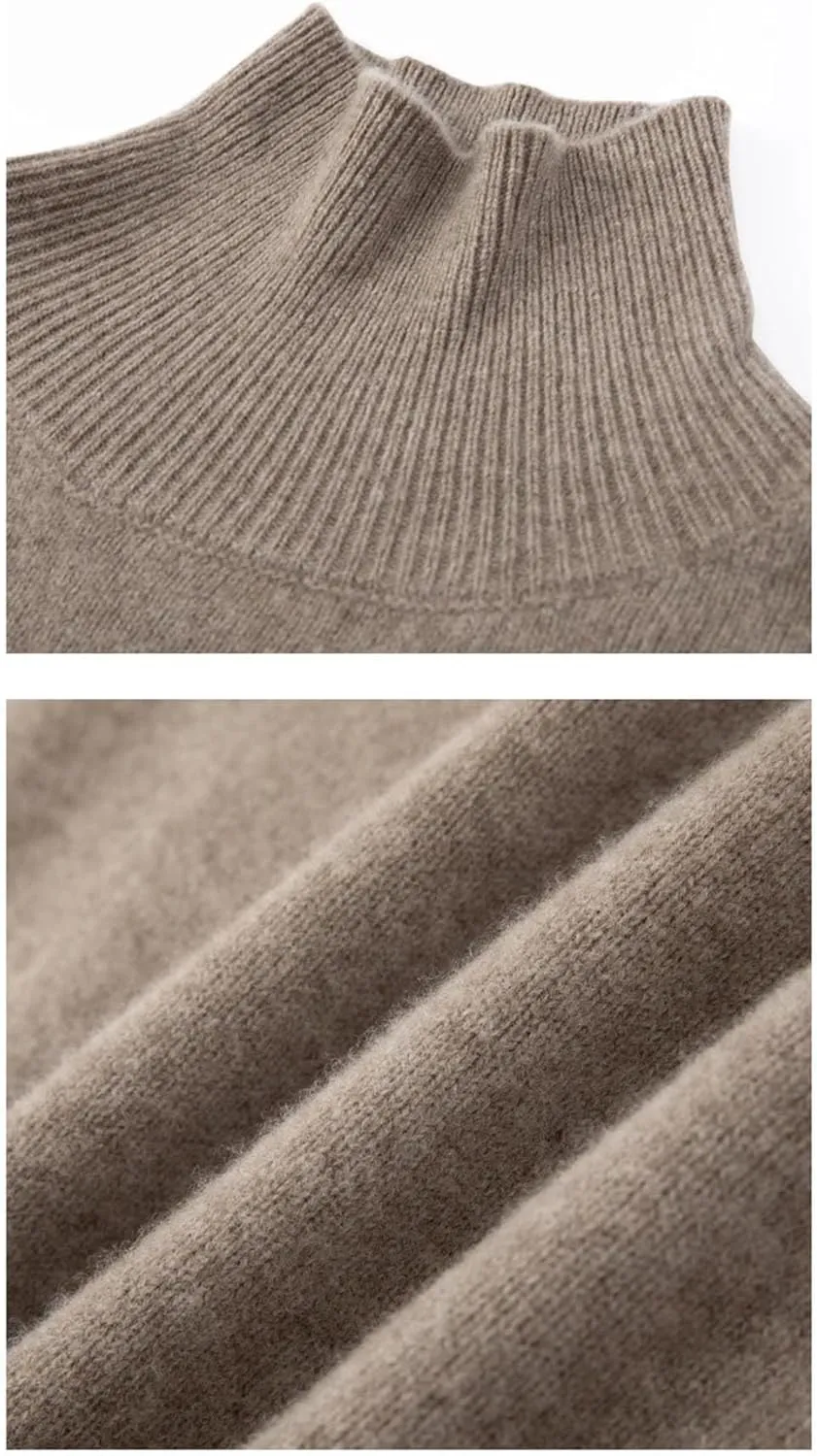 Women's Wool Sweater Solid Turtleneck Oversized Loose Fit Knitted Pullovers Female Classic Basic Thermal Swearter