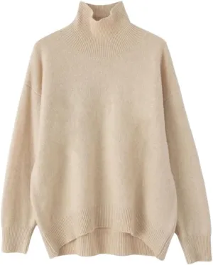 Women's Wool Sweater Solid Turtleneck Oversized Loose Fit Knitted Pullovers Female Classic Basic Thermal Swearter