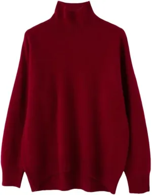 Women's Wool Sweater Solid Turtleneck Oversized Loose Fit Knitted Pullovers Female Classic Basic Thermal Swearter