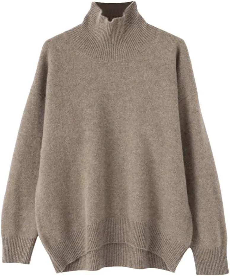 Women's Wool Sweater Solid Turtleneck Oversized Loose Fit Knitted Pullovers Female Classic Basic Thermal Swearter