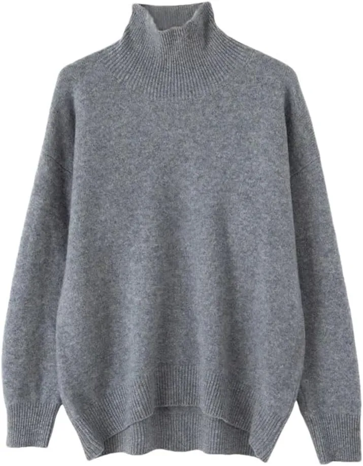 Women's Wool Sweater Solid Turtleneck Oversized Loose Fit Knitted Pullovers Female Classic Basic Thermal Swearter