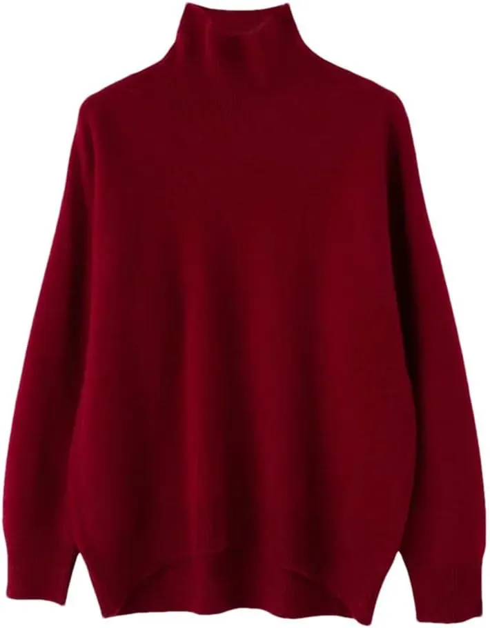 Women's Wool Sweater Solid Turtleneck Oversized Loose Fit Knitted Pullovers Female Classic Basic Thermal Swearter