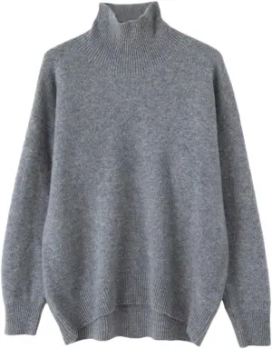 Women's Wool Sweater Solid Turtleneck Oversized Loose Fit Knitted Pullovers Female Classic Basic Thermal Swearter