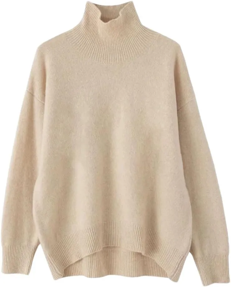 Women's Wool Sweater Solid Turtleneck Oversized Loose Fit Knitted Pullovers Female Classic Basic Thermal Swearter