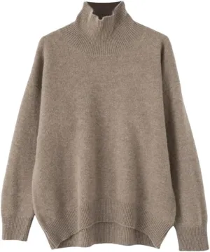Women's Wool Sweater Solid Turtleneck Oversized Loose Fit Knitted Pullovers Female Classic Basic Thermal Swearter