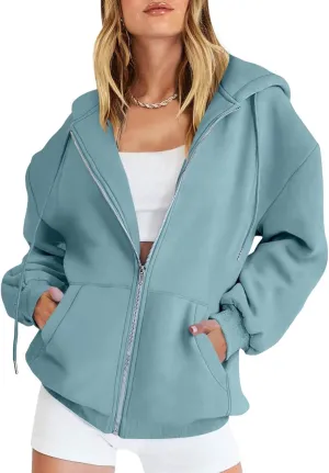 Womens Zip Up Hoodies Long Sleeve Oversized Sweatshirts Fleece Jackets 2024 Fall Outfits Fashion Coats with Pockets