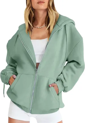 Womens Zip Up Hoodies Long Sleeve Oversized Sweatshirts Fleece Jackets 2024 Fall Outfits Fashion Coats with Pockets