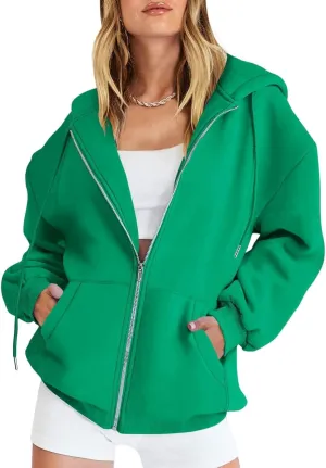 Womens Zip Up Hoodies Long Sleeve Oversized Sweatshirts Fleece Jackets 2024 Fall Outfits Fashion Coats with Pockets