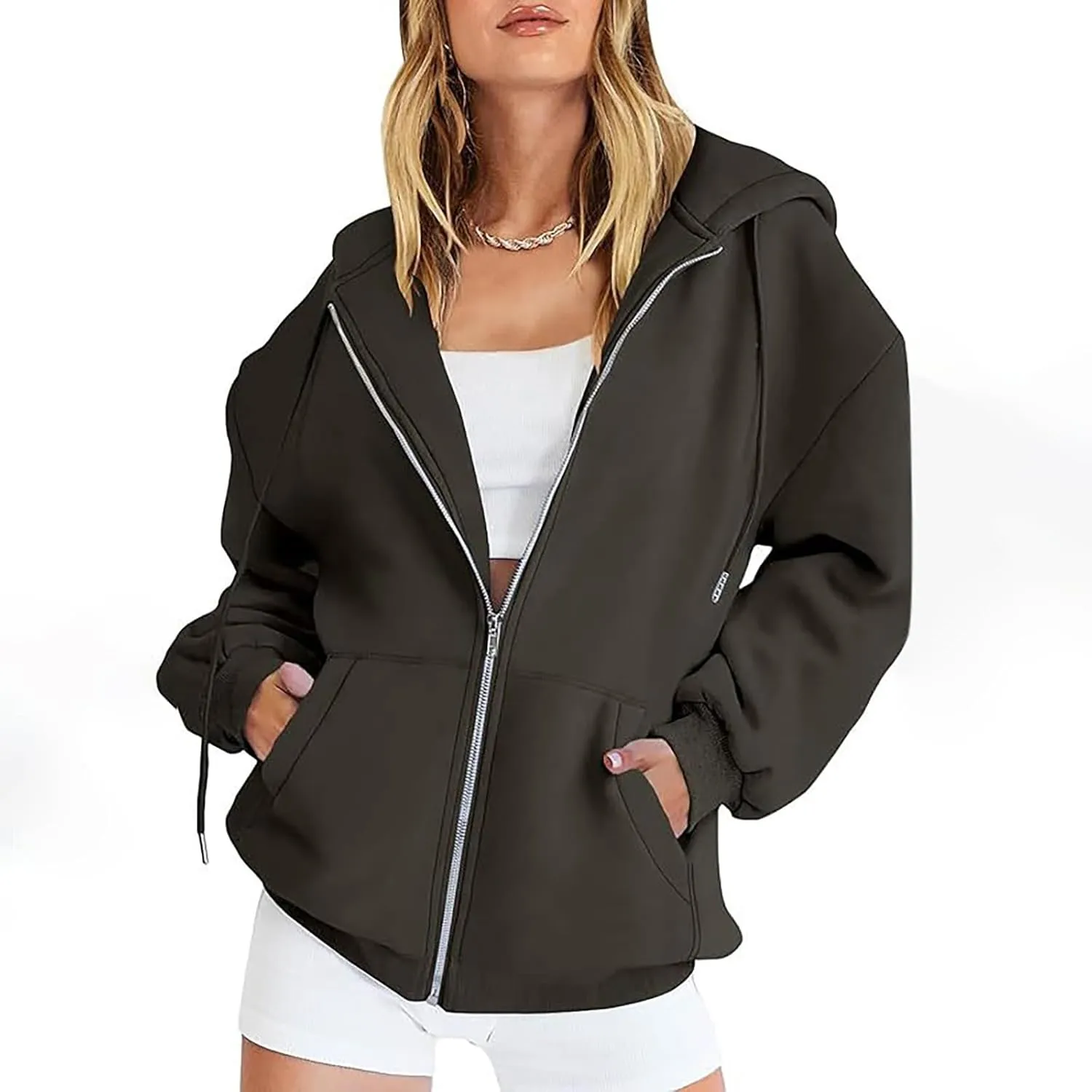 Womens Zip Up Hoodies Long Sleeve Oversized Sweatshirts Fleece Jackets 2024 Fall Outfits Fashion Coats with Pockets