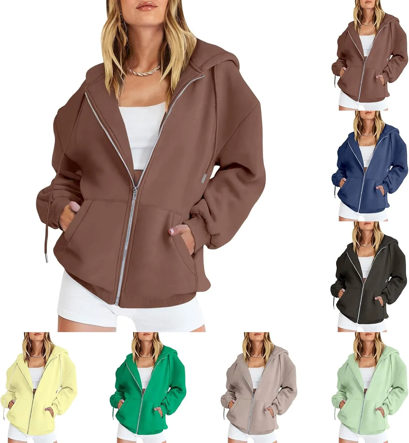 Womens Zip Up Hoodies Long Sleeve Oversized Sweatshirts Fleece Jackets 2024 Fall Outfits Fashion Coats with Pockets