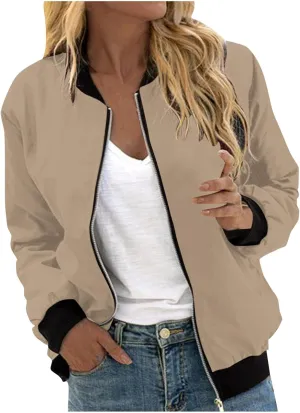 yardsong Bomber Jacket for Women Fall Lightweight Casual Coats Plus Size Zip Up Long Sleeve Windbreaker Outwear with Pockets