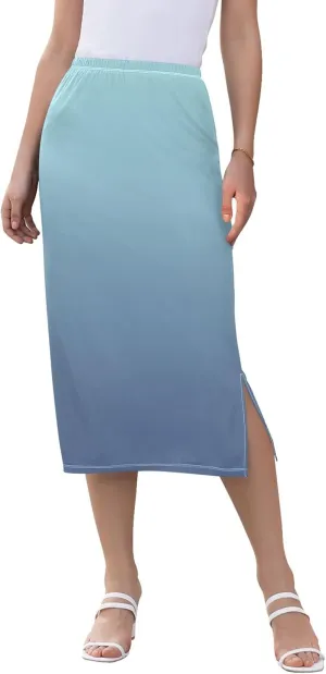 Yellow Midi Skirts with Slit Women Floral Pencil Skirts Elastic Waist Cute Spring Skirt