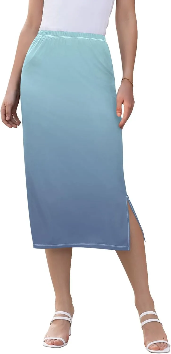 Yellow Midi Skirts with Slit Women Floral Pencil Skirts Elastic Waist Cute Spring Skirt