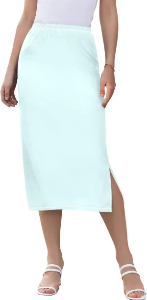Yellow Midi Skirts with Slit Women Floral Pencil Skirts Elastic Waist Cute Spring Skirt