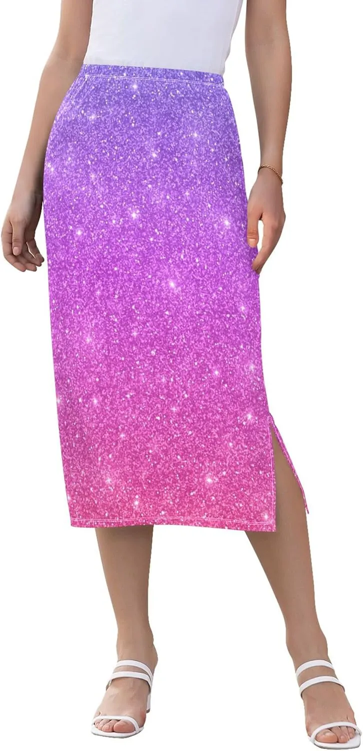 Yellow Midi Skirts with Slit Women Floral Pencil Skirts Elastic Waist Cute Spring Skirt
