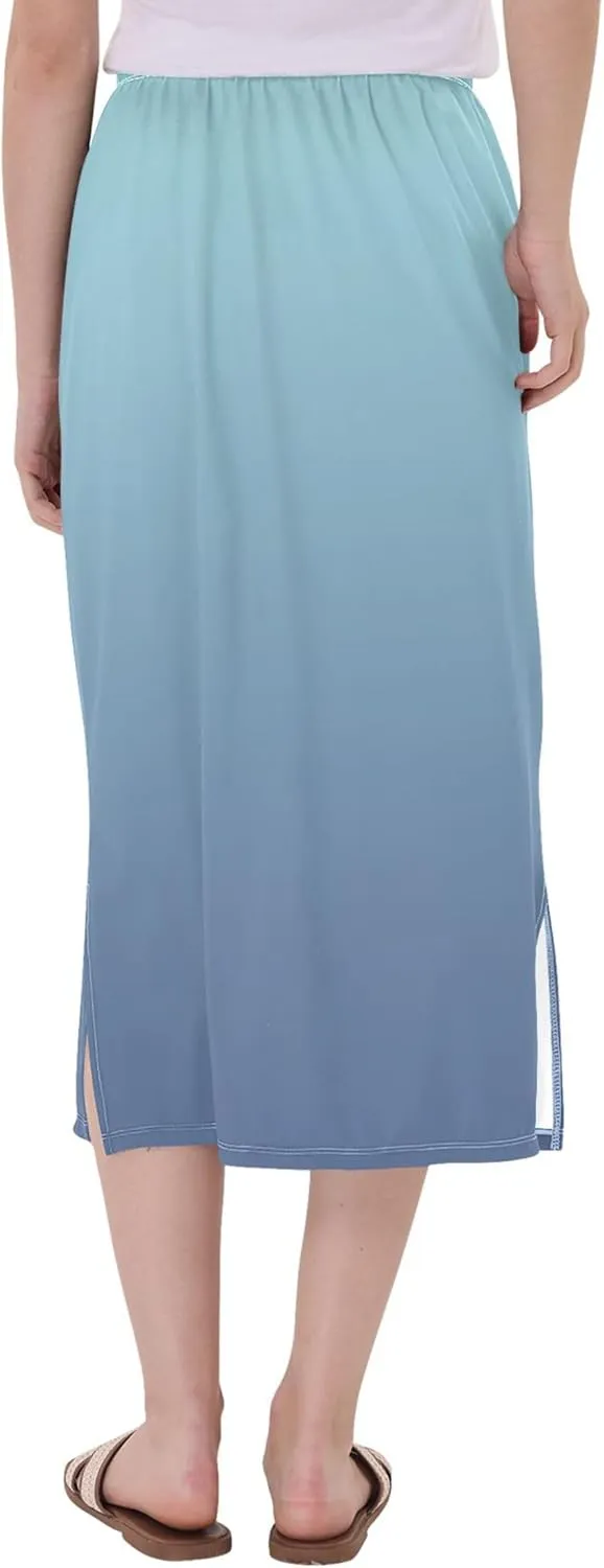 Yellow Midi Skirts with Slit Women Floral Pencil Skirts Elastic Waist Cute Spring Skirt