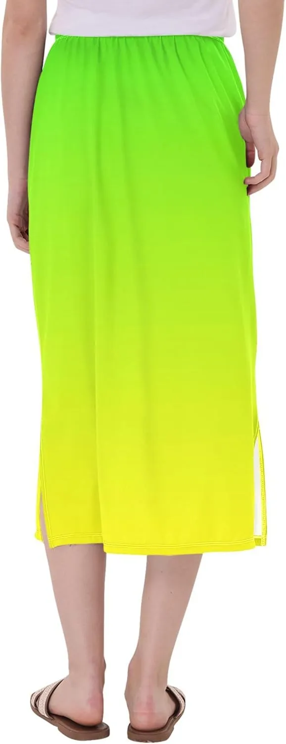 Yellow Midi Skirts with Slit Women Floral Pencil Skirts Elastic Waist Cute Spring Skirt
