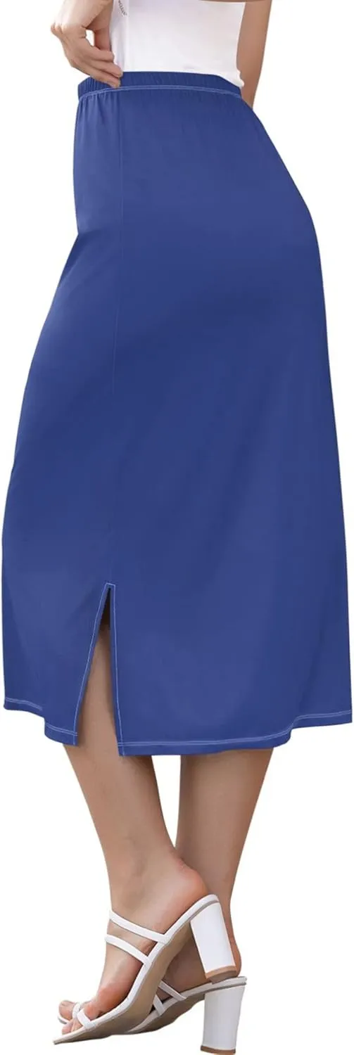 Yellow Midi Skirts with Slit Women Floral Pencil Skirts Elastic Waist Cute Spring Skirt