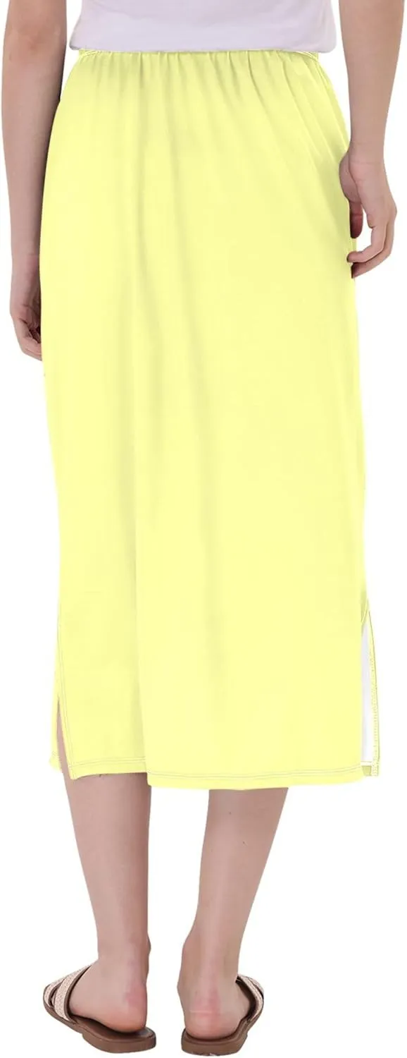 Yellow Midi Skirts with Slit Women Floral Pencil Skirts Elastic Waist Cute Spring Skirt