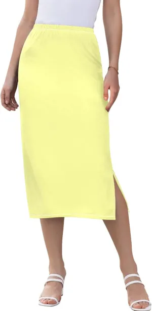 Yellow Midi Skirts with Slit Women Floral Pencil Skirts Elastic Waist Cute Spring Skirt