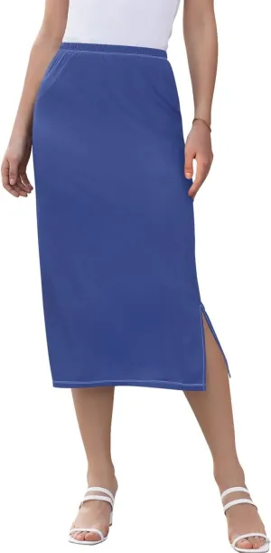 Yellow Midi Skirts with Slit Women Floral Pencil Skirts Elastic Waist Cute Spring Skirt