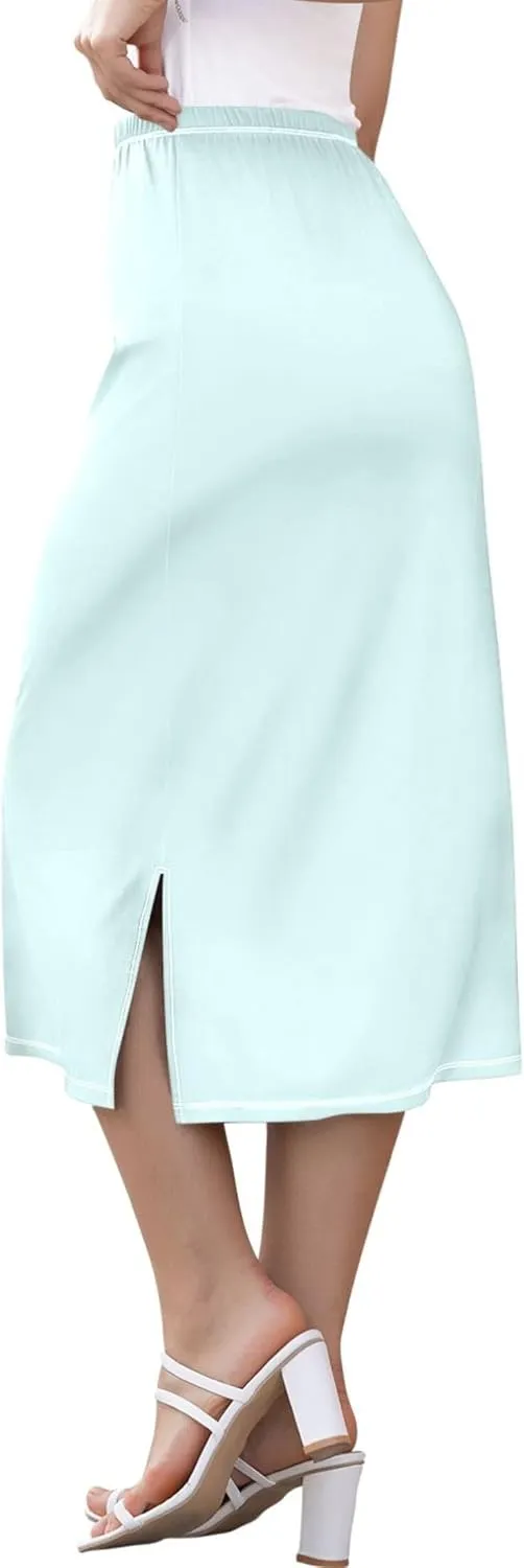Yellow Midi Skirts with Slit Women Floral Pencil Skirts Elastic Waist Cute Spring Skirt