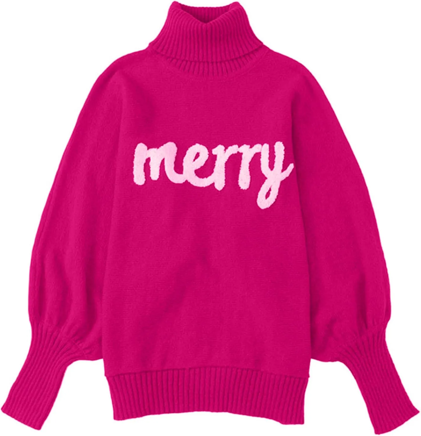 YMING Women's Turtleneck Batwing Sleeves Sweaters Letter Print Knitted Pullovers Winter Casual Jumper Tops
