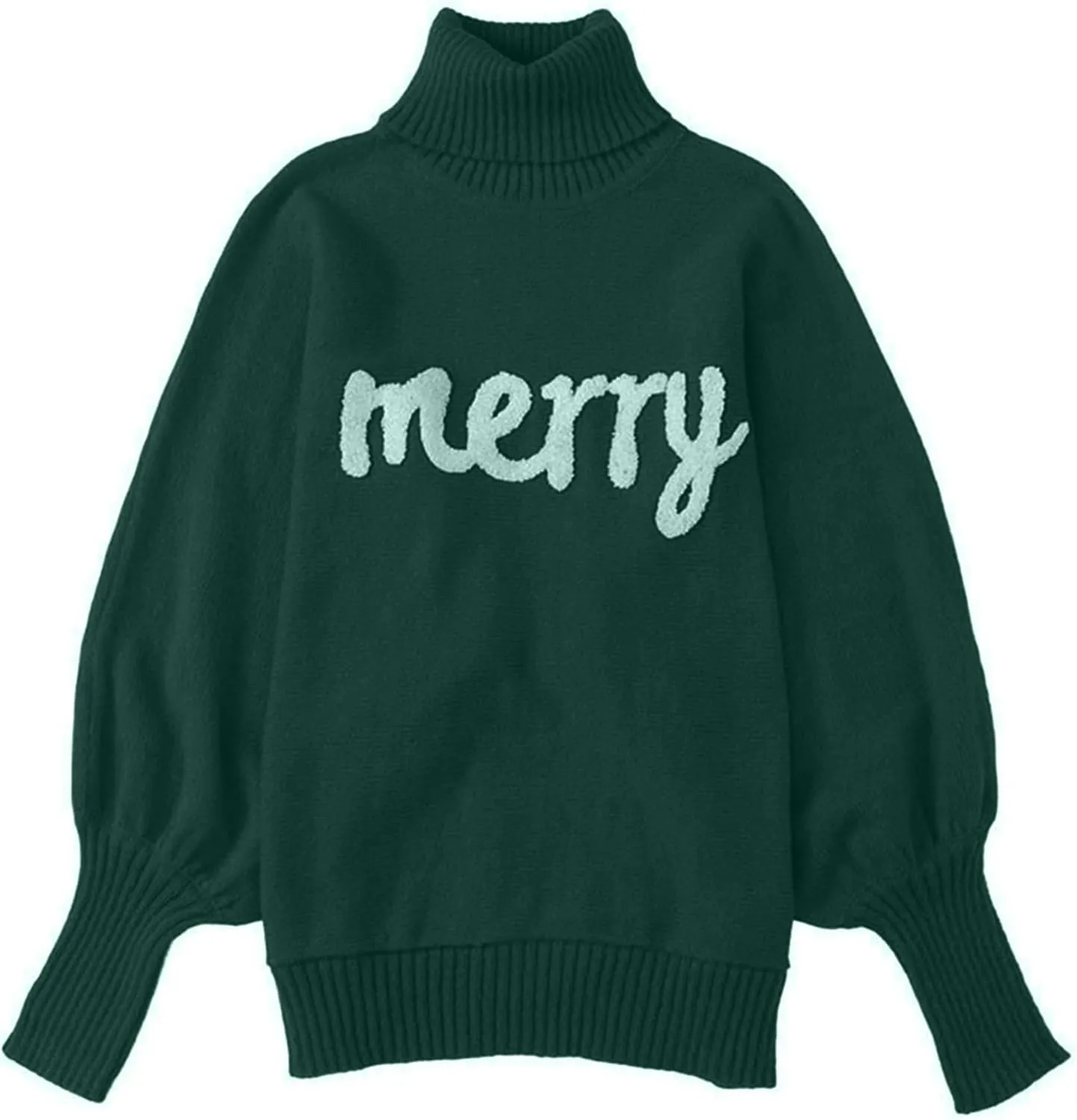 YMING Women's Turtleneck Batwing Sleeves Sweaters Letter Print Knitted Pullovers Winter Casual Jumper Tops