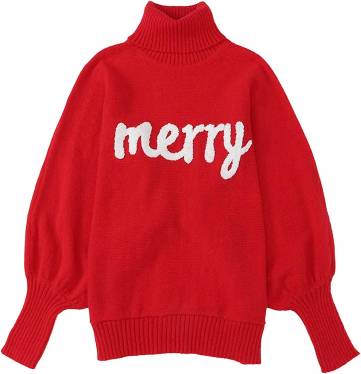 YMING Women's Turtleneck Batwing Sleeves Sweaters Letter Print Knitted Pullovers Winter Casual Jumper Tops