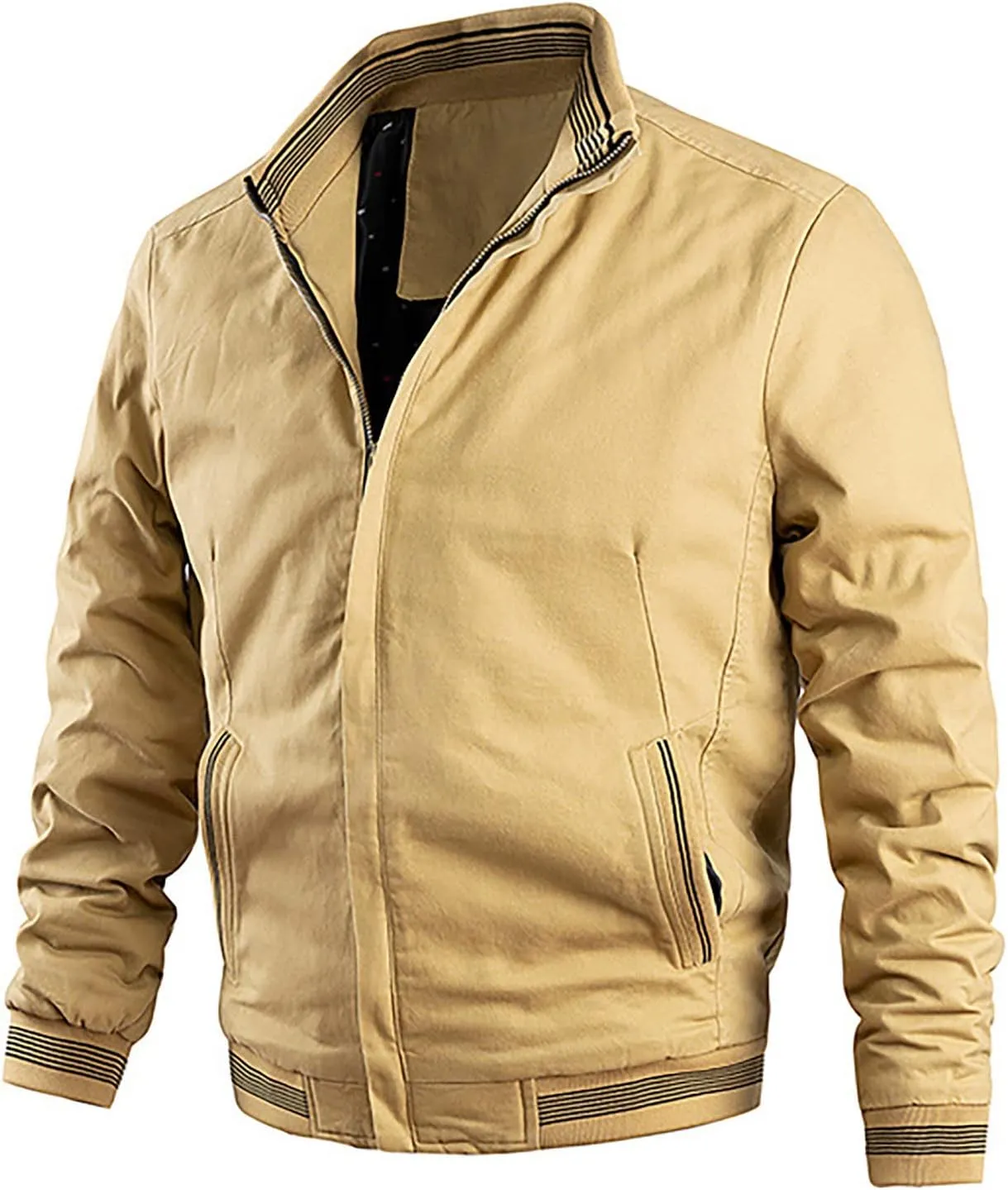 Ymosrh Fashion Coats for Men Jacket-Lightweight Casual Spring Fall Thin Bomber Zip Pockets Coat Outwear Jackets