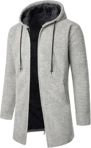 Ymosrh Men's Casual Coats Cardigan Sweaters Jacket Full Zip Fleece Lined Winter Warm Hoodie Coat Long Jackets, L-4XL
