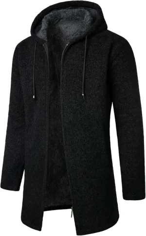 Ymosrh Men's Casual Coats Cardigan Sweaters Jacket Full Zip Fleece Lined Winter Warm Hoodie Coat Long Jackets, L-4XL