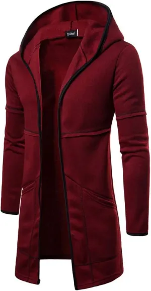 Ymosrh Men's Coat Hooded Cardigan Shawl Collar Lightweight Open Front Overcoat with Pockets Casual Coats Jackets, M-2XL