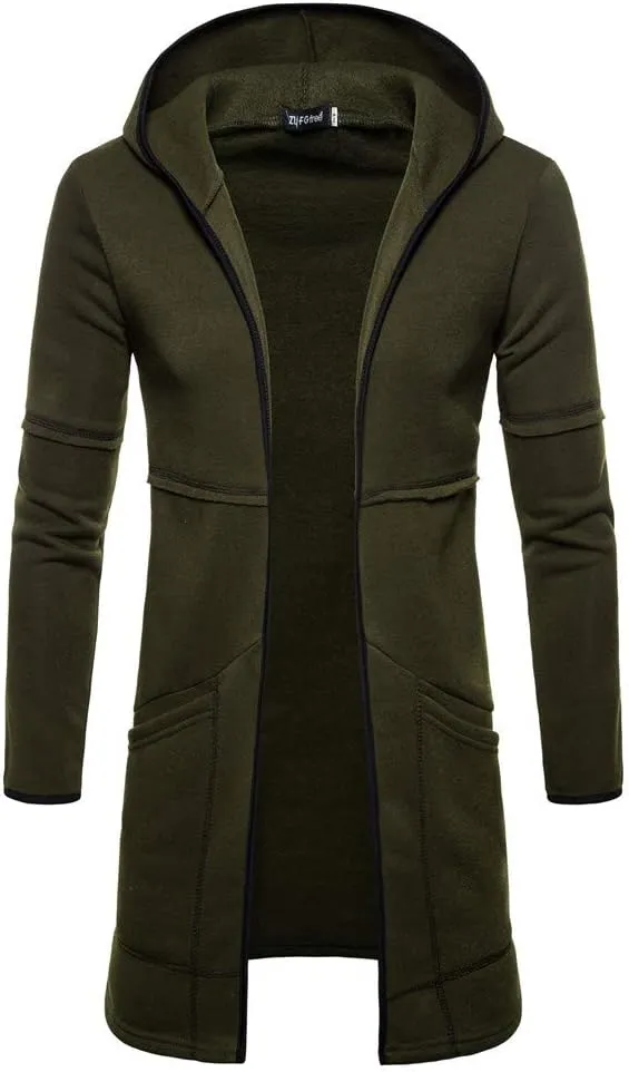 Ymosrh Men's Coat Hooded Cardigan Shawl Collar Lightweight Open Front Overcoat with Pockets Casual Coats Jackets, M-2XL