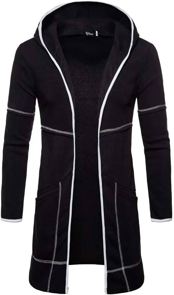 Ymosrh Men's Coat Hooded Cardigan Shawl Collar Lightweight Open Front Overcoat with Pockets Casual Coats Jackets, M-2XL