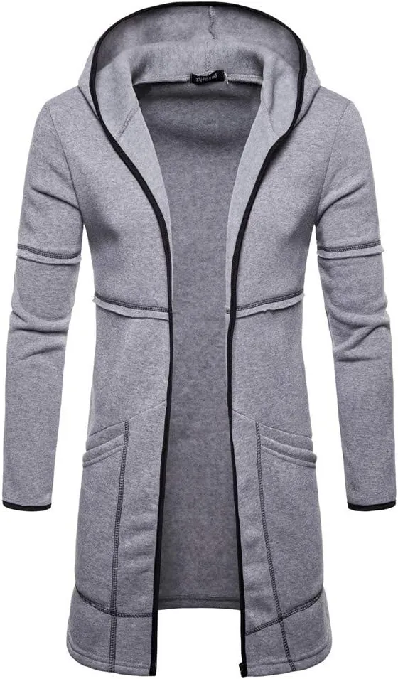 Ymosrh Men's Coat Hooded Cardigan Shawl Collar Lightweight Open Front Overcoat with Pockets Casual Coats Jackets, M-2XL